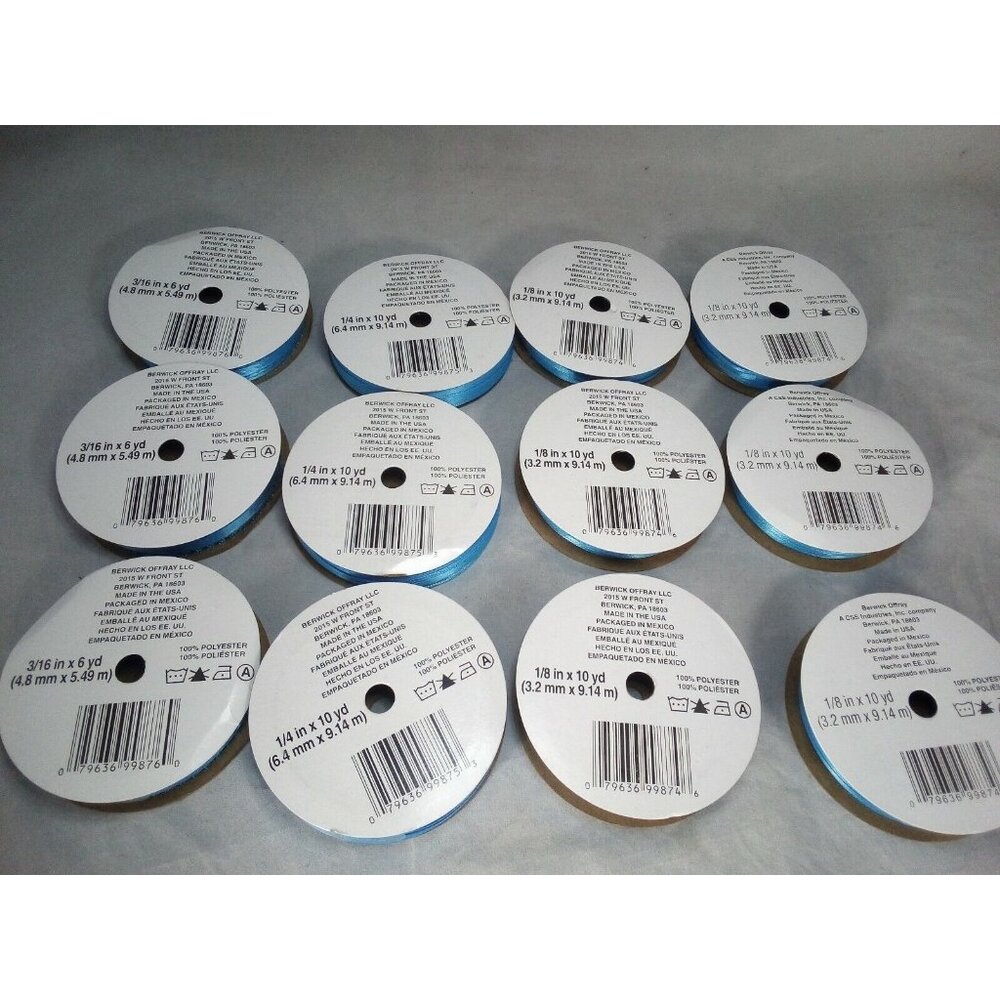 Offray 12 Pack Lagoon Assortment Crafting Ribbon 1/8, 1/4, 3/16 Lot